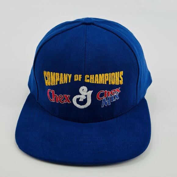 Vintage Chex Mix Company Of Champions Buckle Strap Hat 1997 Embroidered Blue - Picture 1 of 5